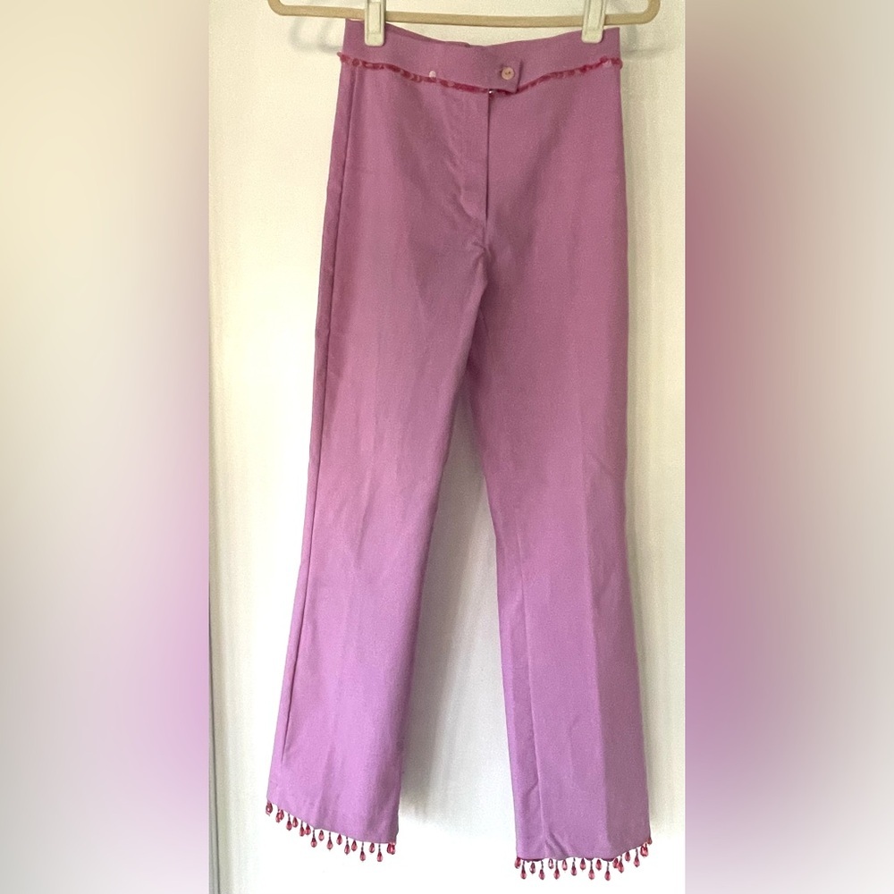 Saraco Paris Pink Sequin and bead trimmed pants, French, XS, pink, EUC - Picture 3 of 10